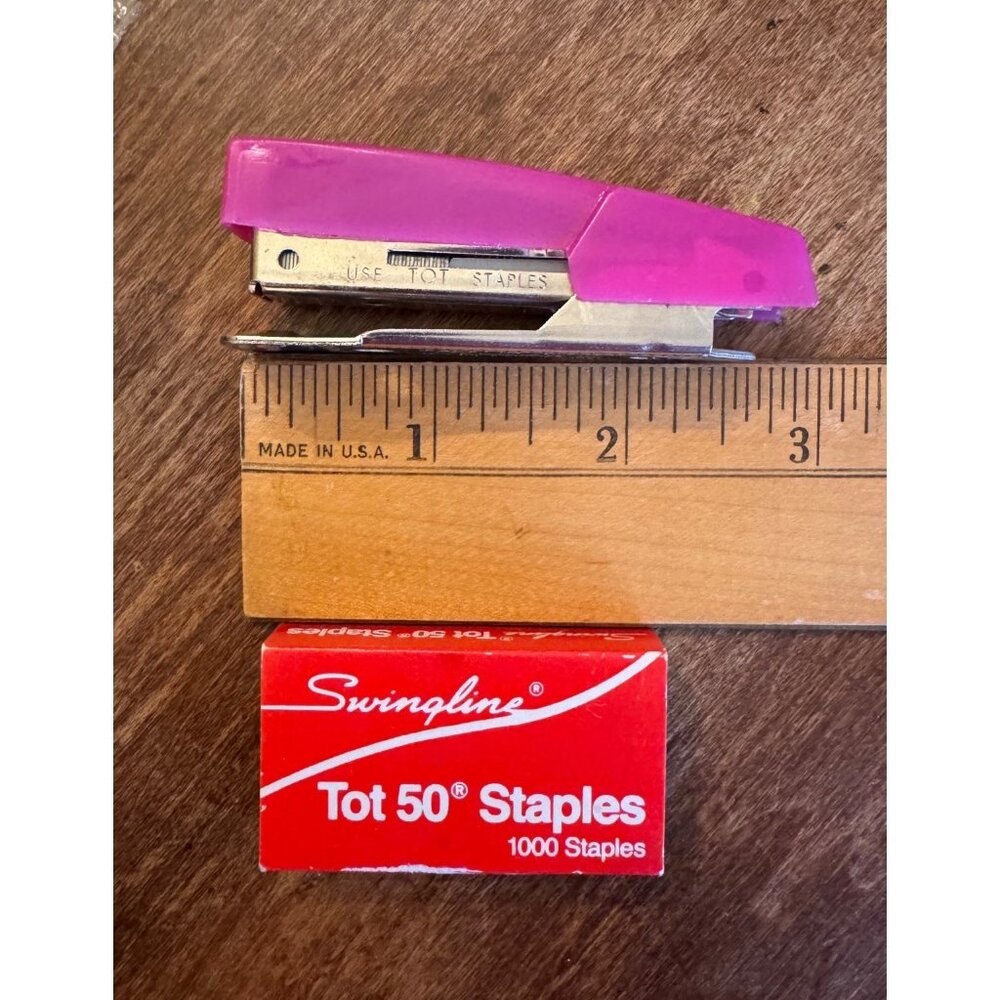 Vintage Swingline TOT 50 Mini Stapler PINK Made in USA w/ Original Staples WORKS